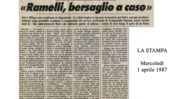 Dagli archivi Lorien: La Stampa 1° aprile  1987 / Sergio Ramelli (dal Corriere della sera.it 20-04-2015)