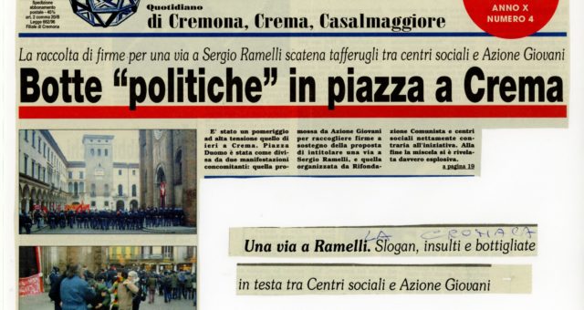 Crema 4 gennaio 2003 – Raccolta firme per intitolare una via a Ramelli